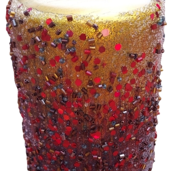 Embellished glitter and beaded decorative pillar candle - Picture 2 of 7